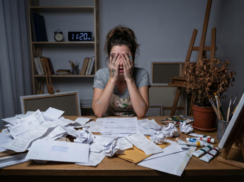 Artist buried in reciepts