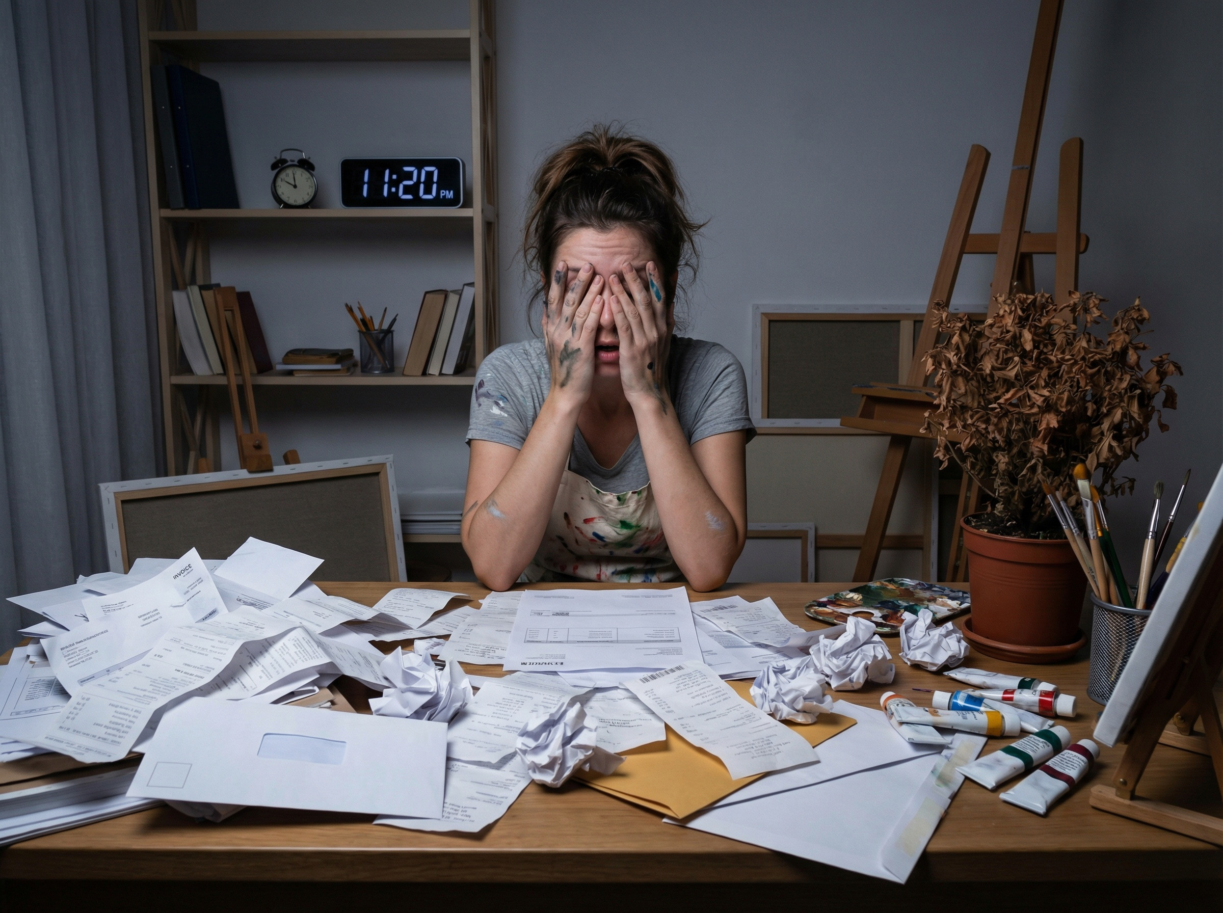 Artist buried in reciepts